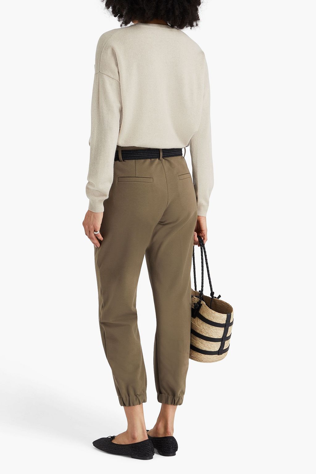 BRUNELLO CUCINELLI Cropped bead-embellished cotton-blend jersey track pants