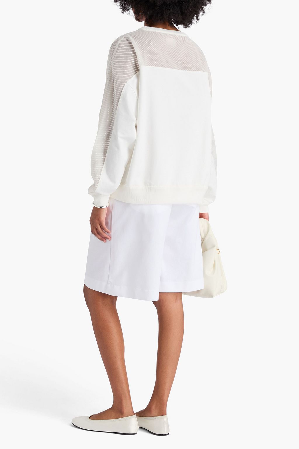 BRUNELLO CUCINELLI コットン混ジャージー スウェットシャツ スパンコール付き オーガンザパネル