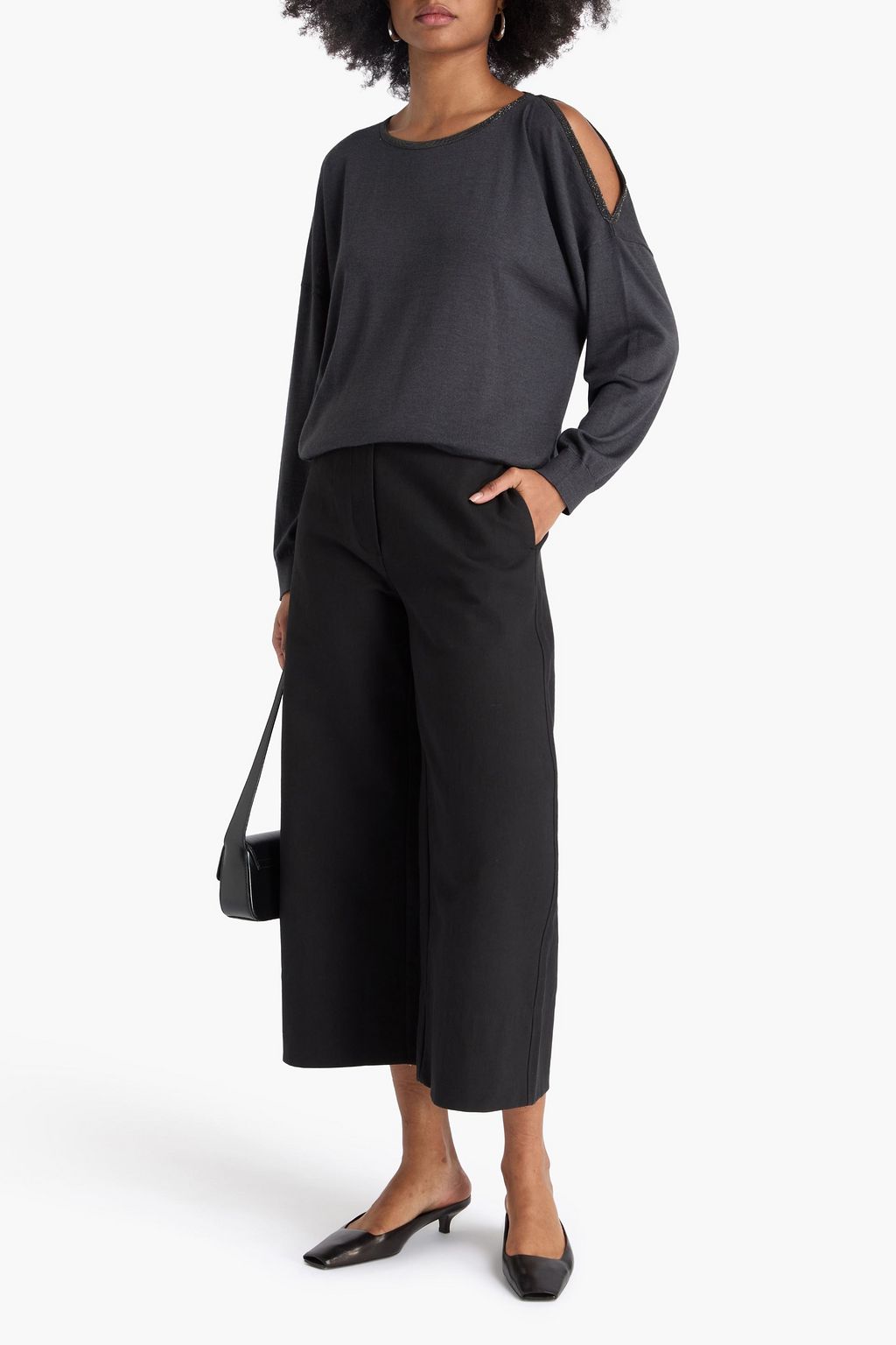 BRUNELLO CUCINELLI Pullover aus einer Kaschmir-Seidenmischung mit Cut-outs und Zierperlen