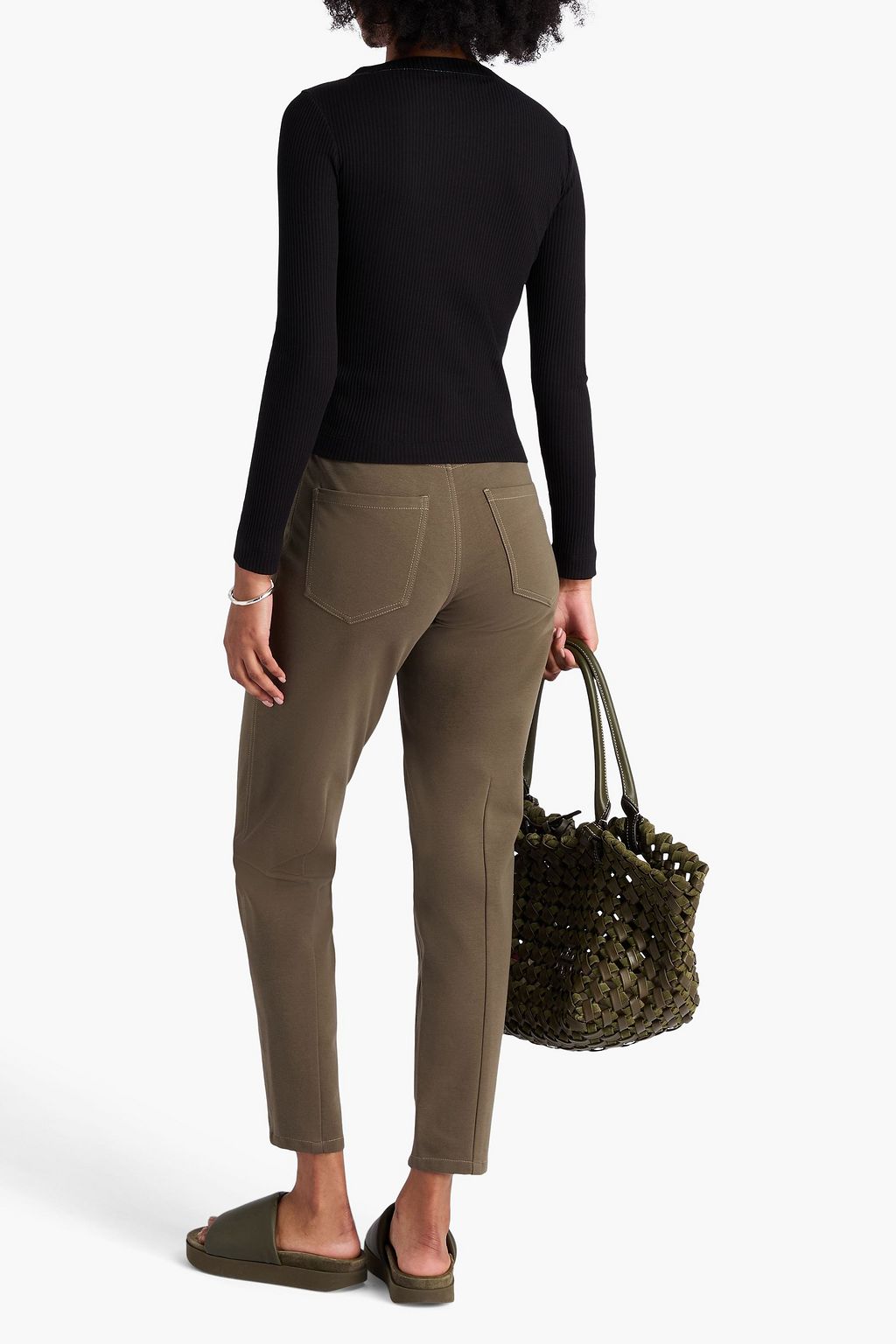 BRUNELLO CUCINELLI Bead-embellished stretch-cotton jersey tapered pants