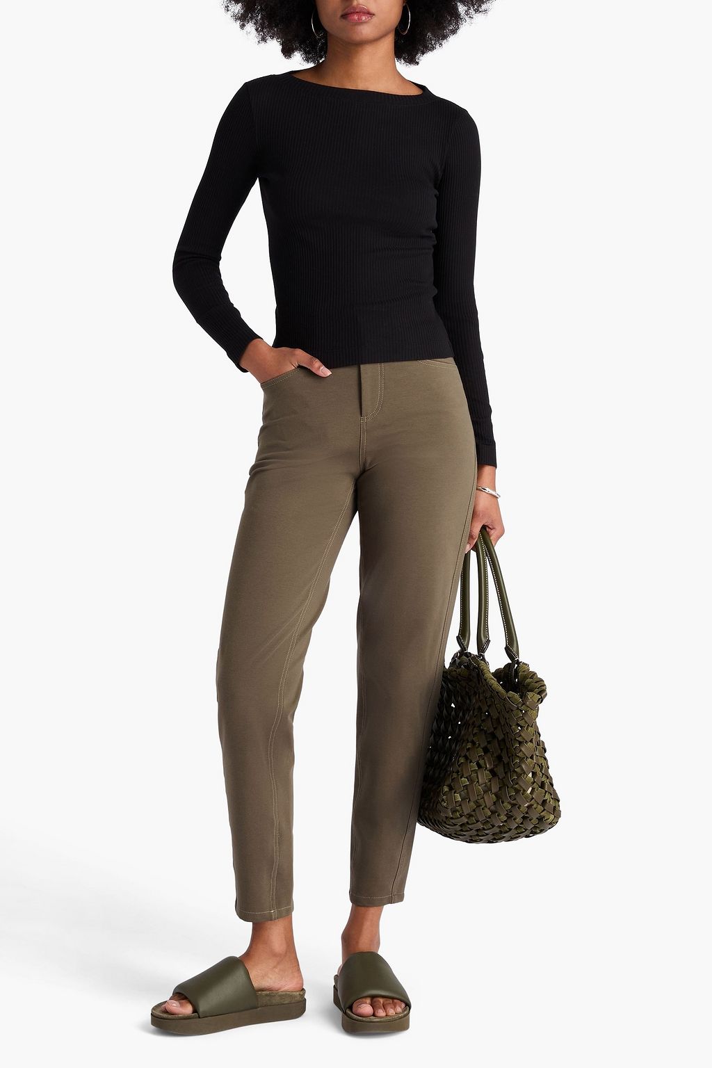 BRUNELLO CUCINELLI Bead-embellished stretch-cotton jersey tapered pants