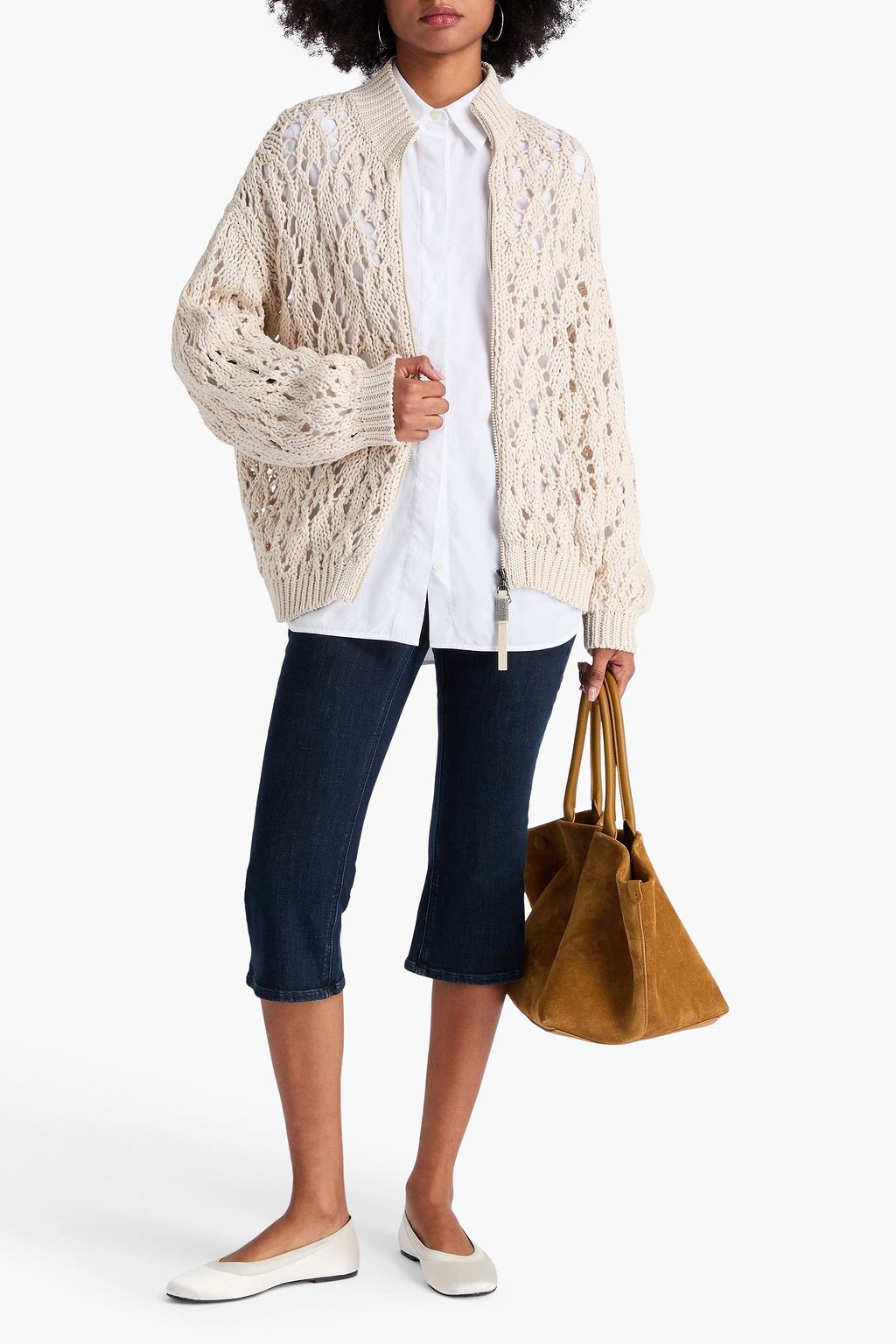 BRUNELLO CUCINELLI Open-knit cotton zip-up sweater