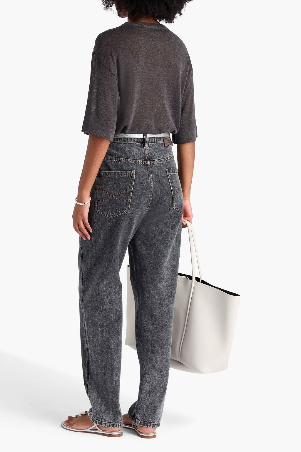 BRUNELLO CUCINELLI 비즈 장식 하이라이즈 테이퍼드 진