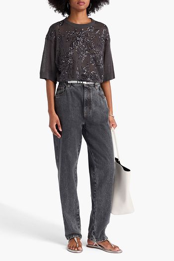 BRUNELLO CUCINELLI 비즈 장식 하이라이즈 테이퍼드 진