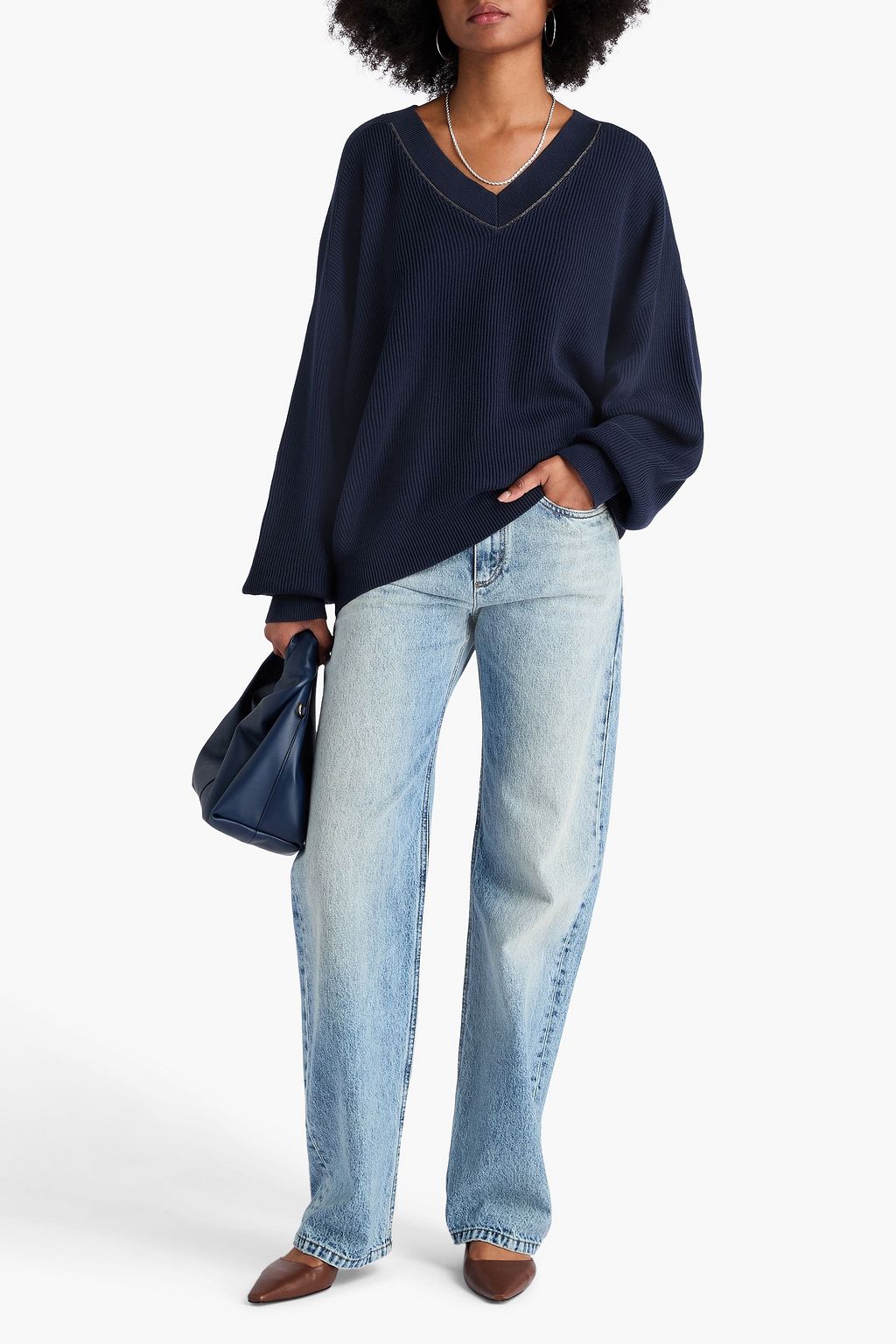 BRUNELLO CUCINELLI リブ編みコットン セーター ビーズ付き