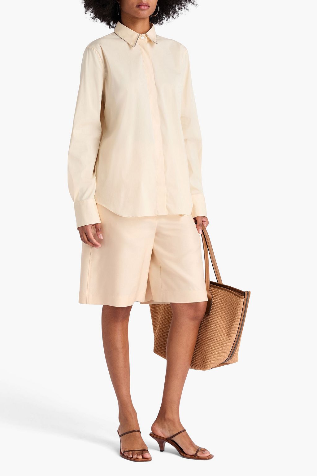 BRUNELLO CUCINELLI Bead-embellished cotton-blend poplin shirt