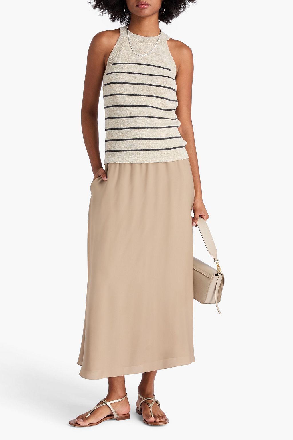 BRUNELLO CUCINELLI Metallic striped ribbed-knit top