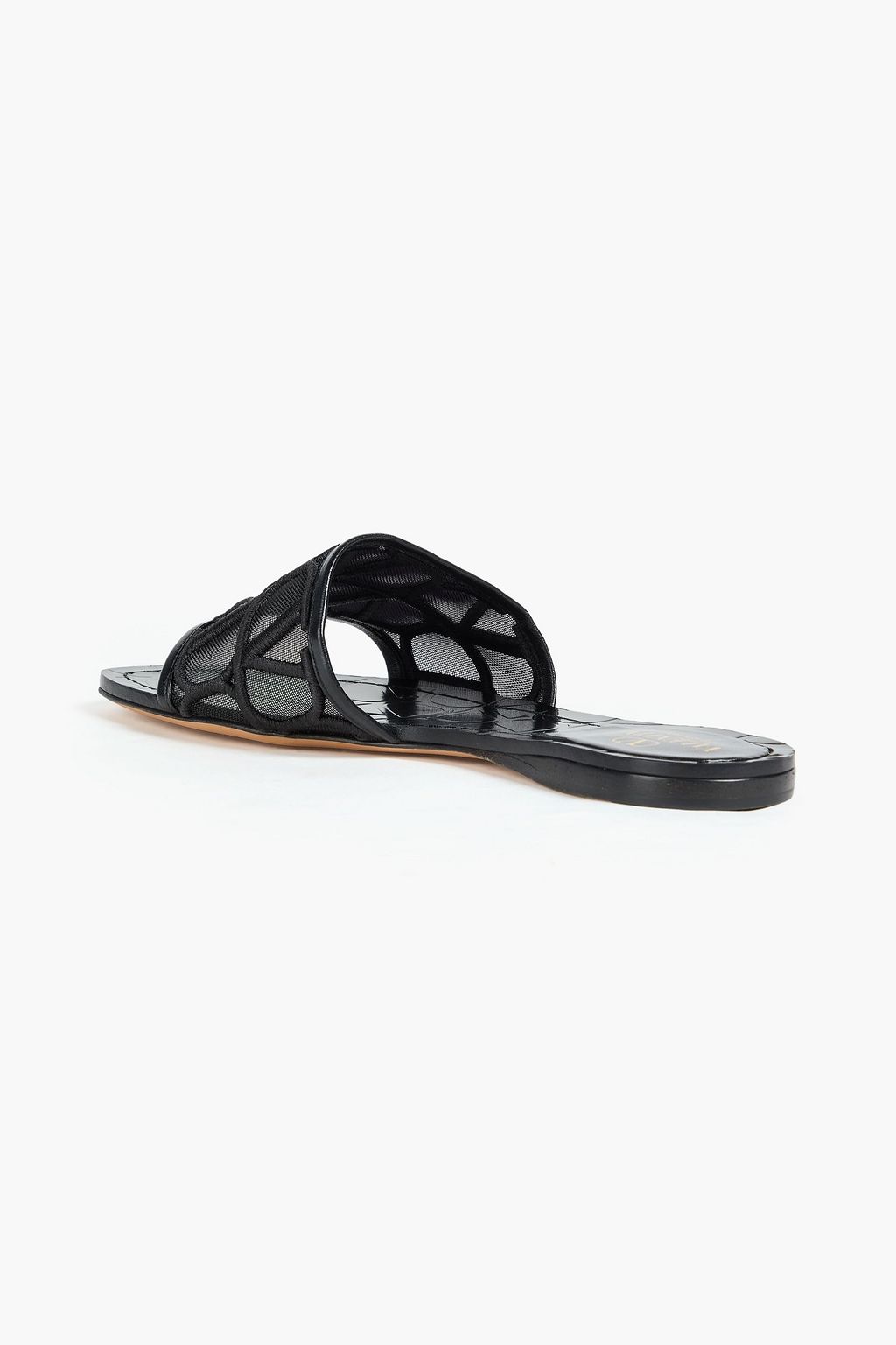 VALENTINO GARAVANI Toile Iconographe embroidered tulle and leather slides