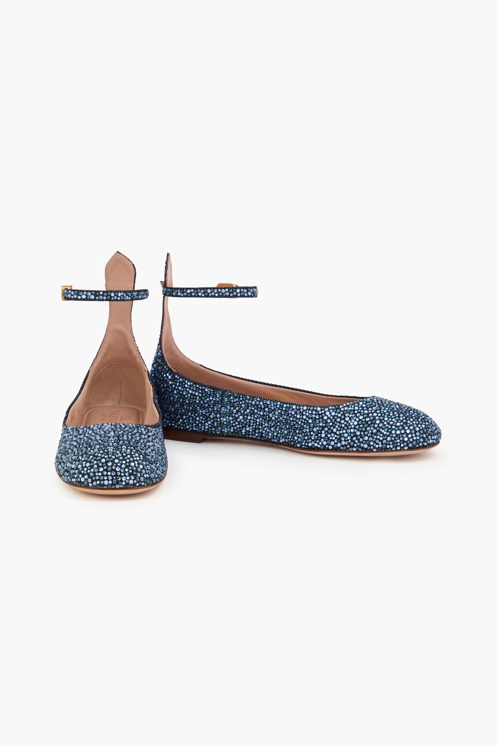 VALENTINO GARAVANI Tan-Go crystal-embellished denim ballet flats