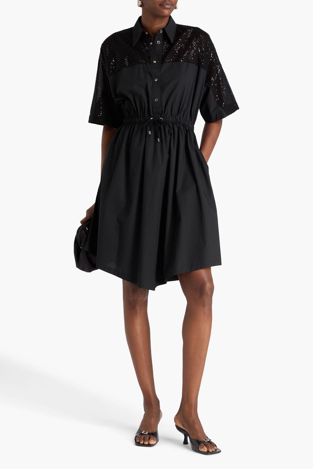 BRUNELLO CUCINELLI Hemdkleid aus Baumwollpopeline und Seidenorganza mit Pailletten
