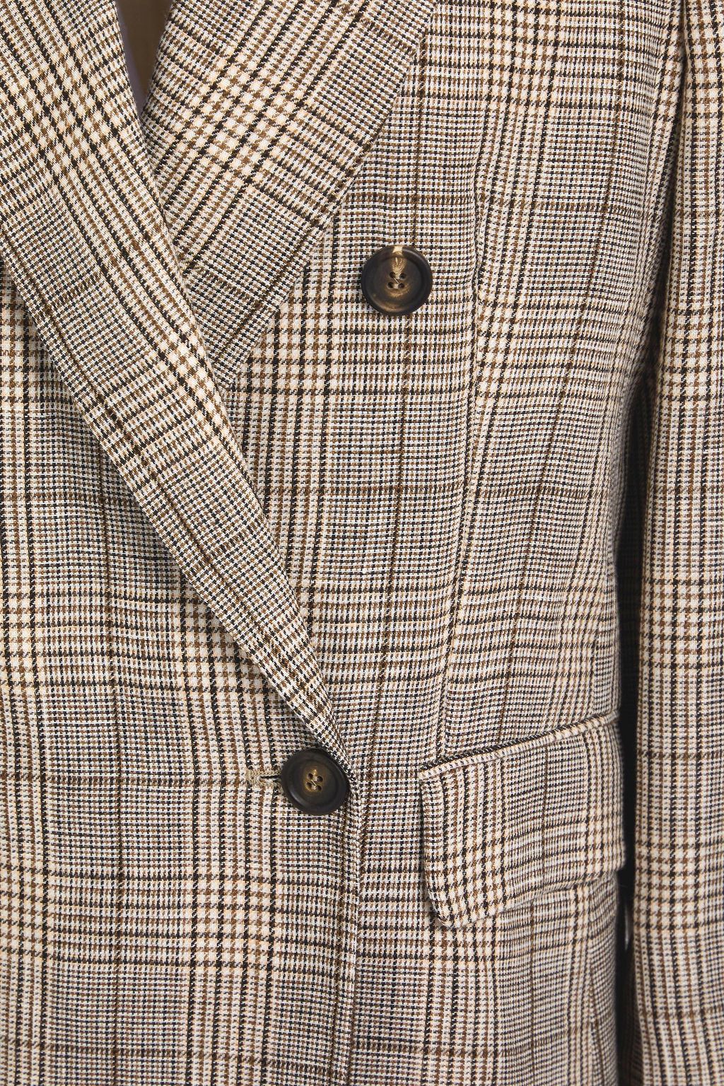BRUNELLO CUCINELLI Double-breasted Prince of Wales checked linen blazer