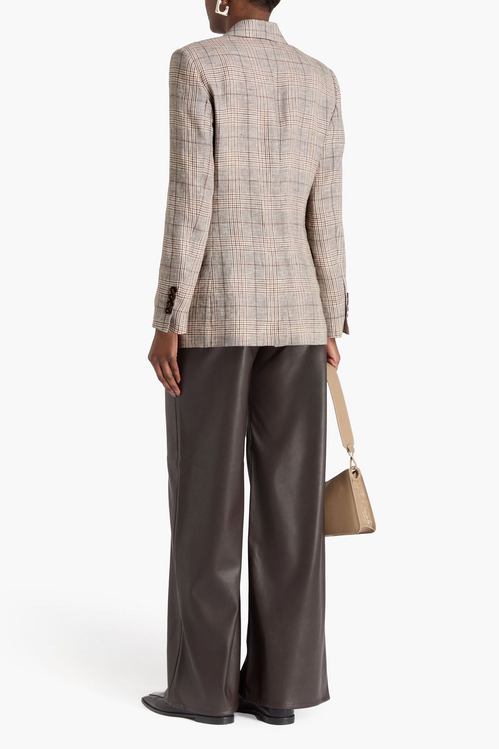 BRUNELLO CUCINELLI Double-breasted Prince of Wales checked linen blazer