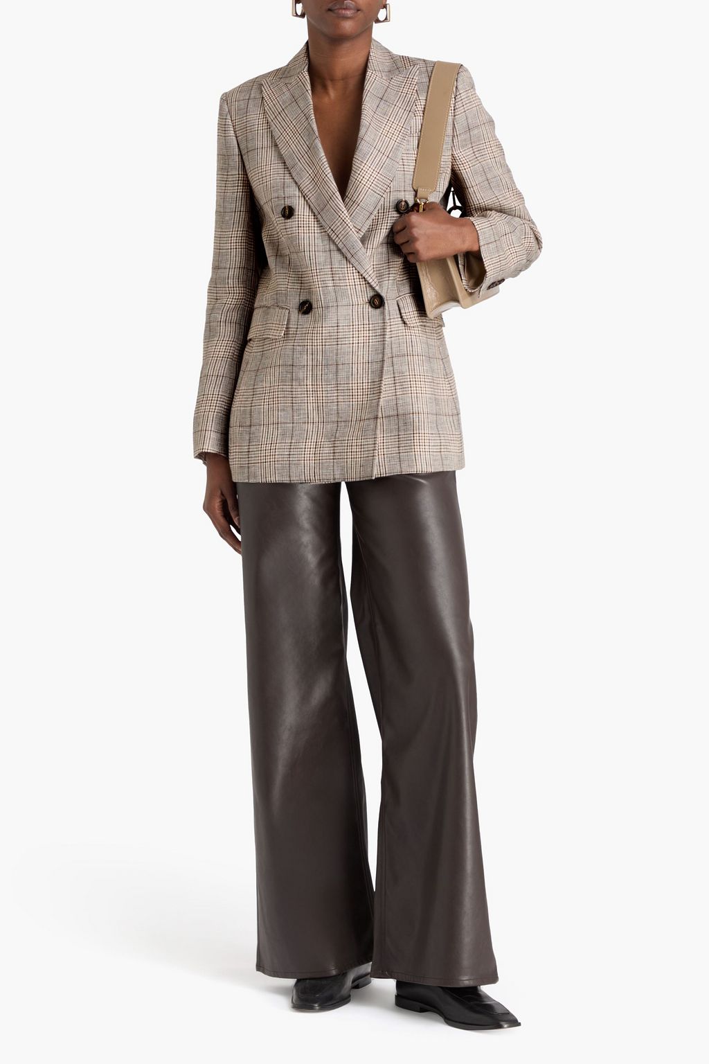 BRUNELLO CUCINELLI Double-breasted Prince of Wales checked linen blazer