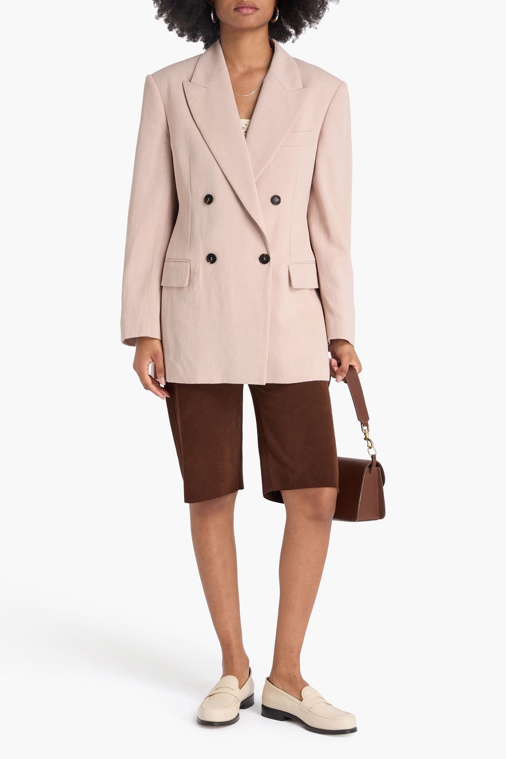 BRUNELLO CUCINELLI Doppelreihiger Blazer aus Twill mit Flammgarneffekt und Zierperlen