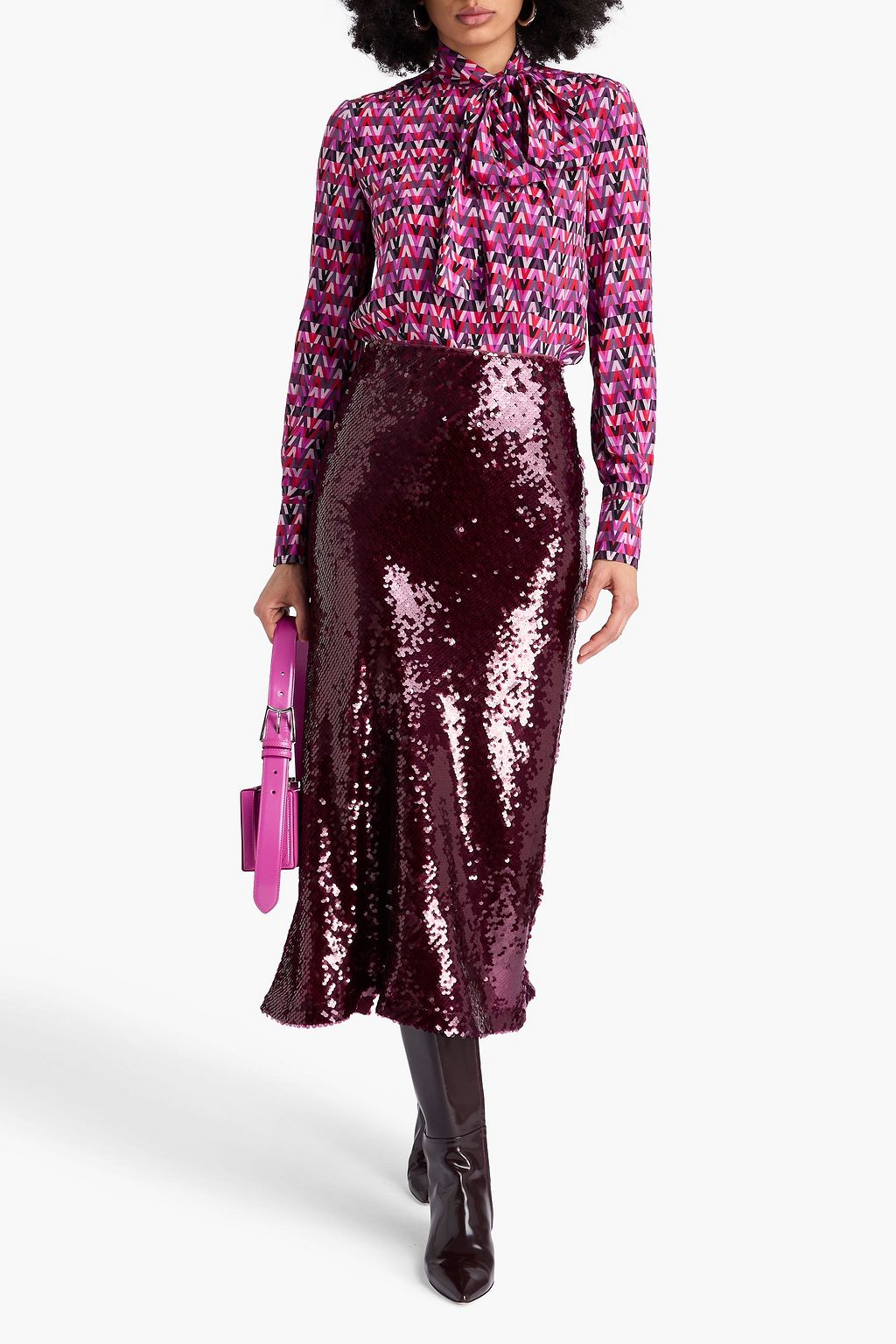 VALENTINO GARAVANI シルククレープデシン ブラウス プリント入り