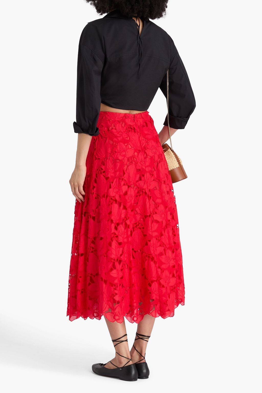 VALENTINO GARAVANI Cotton-guipure lace midi skirt