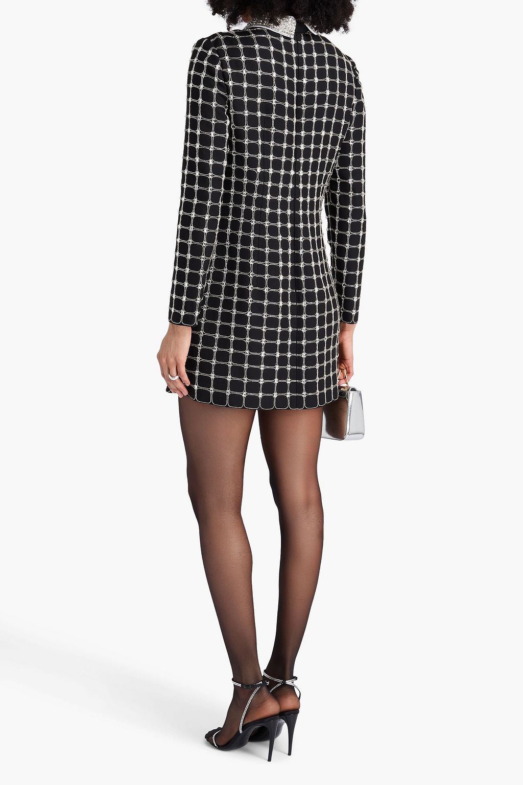 VALENTINO GARAVANI Crystal-embellished wool and silk-blend crepe mini shirt dress