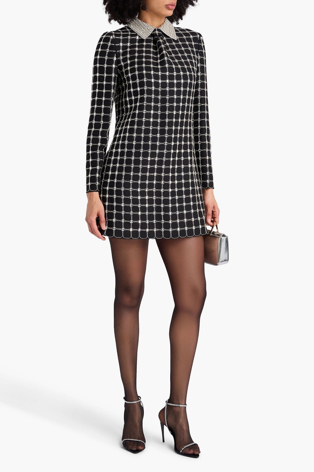 VALENTINO GARAVANI Crystal-embellished wool and silk-blend crepe mini shirt dress