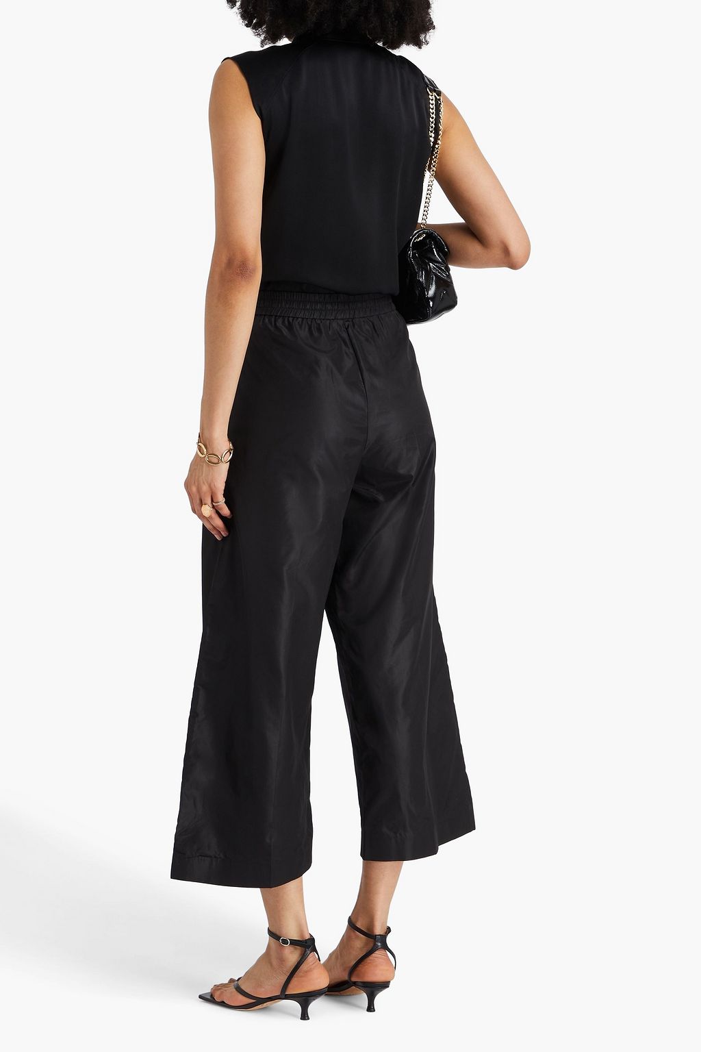 VALENTINO GARAVANI Cropped pleated shell wide-leg pants