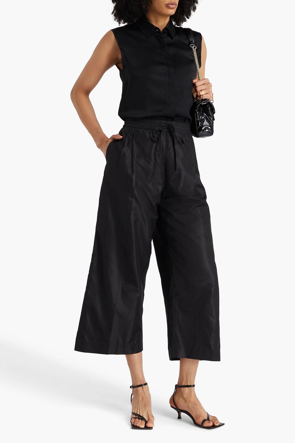 VALENTINO GARAVANI Cropped pleated shell wide-leg pants