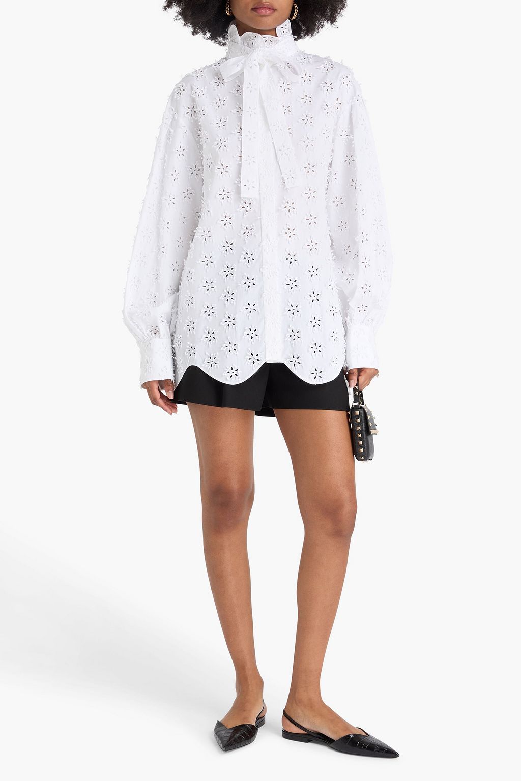 VALENTINO GARAVANI Pussy-bow broderie anglaise cotton blouse