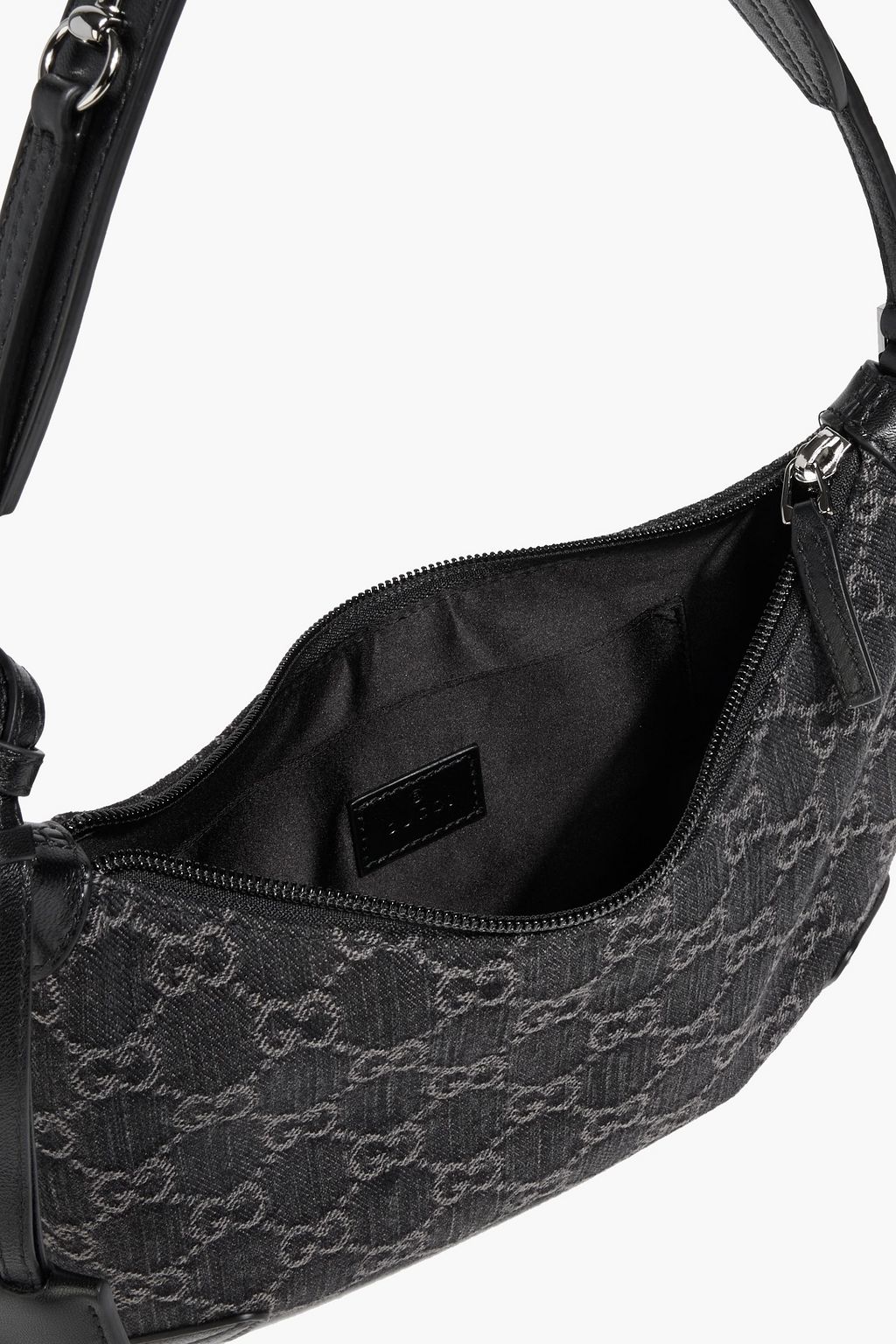GUCCI حقيبة كتف مصنوعة من الجاكار والدنيم بحافات من الجلد