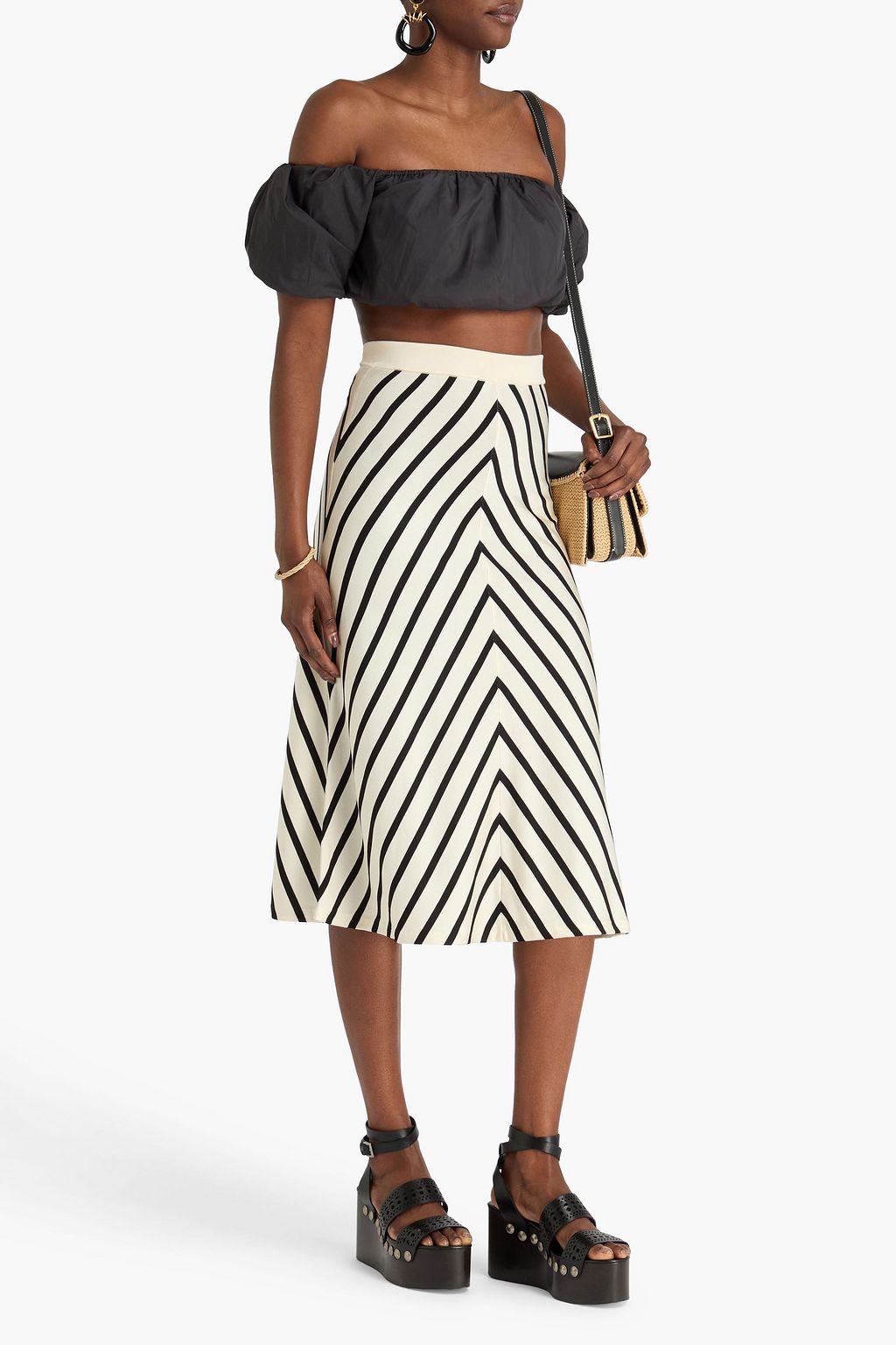 ZIMMERMANN Striped stretch-knit midi skirt