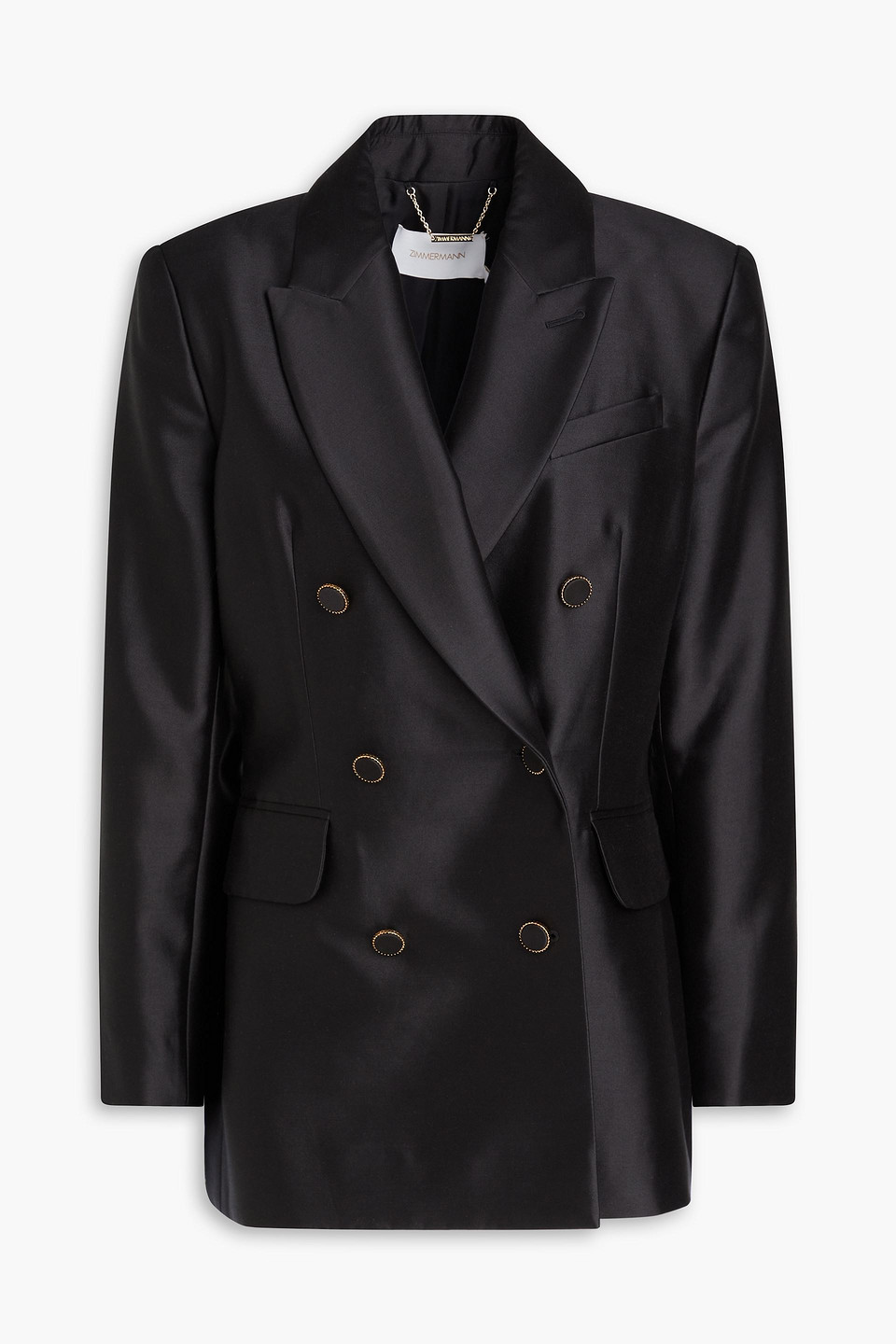 Zimmermann Double-breasted Wool And Silk-blend Gabardine Tuxedo Jacket In Black