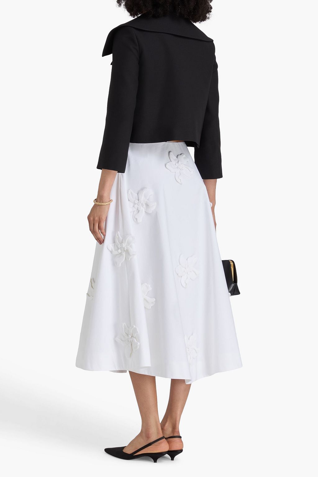 VALENTINO GARAVANI Floral-appliquéd cotton midi skirt