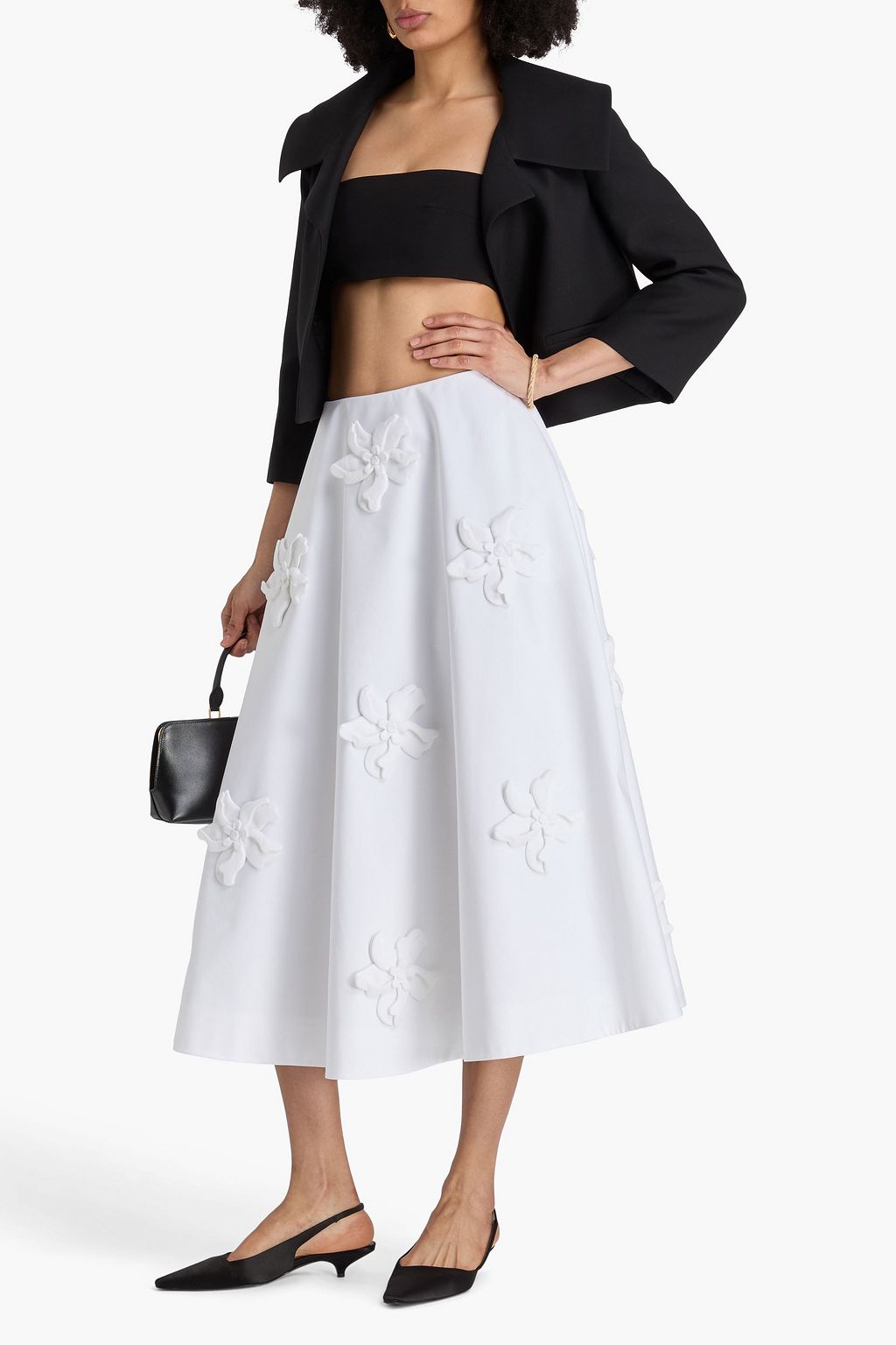 VALENTINO GARAVANI Floral-appliquéd cotton midi skirt