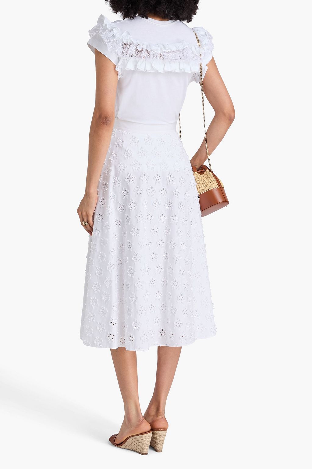 VALENTINO GARAVANI Broderie anglaise cotton-blend midi skirt