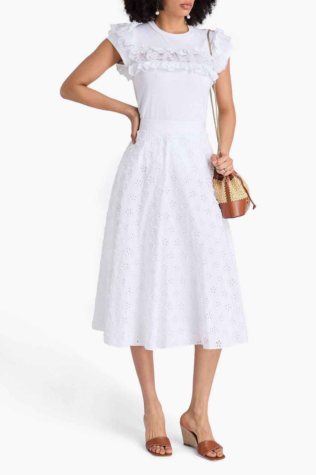 VALENTINO GARAVANI Broderie anglaise cotton-blend midi skirt