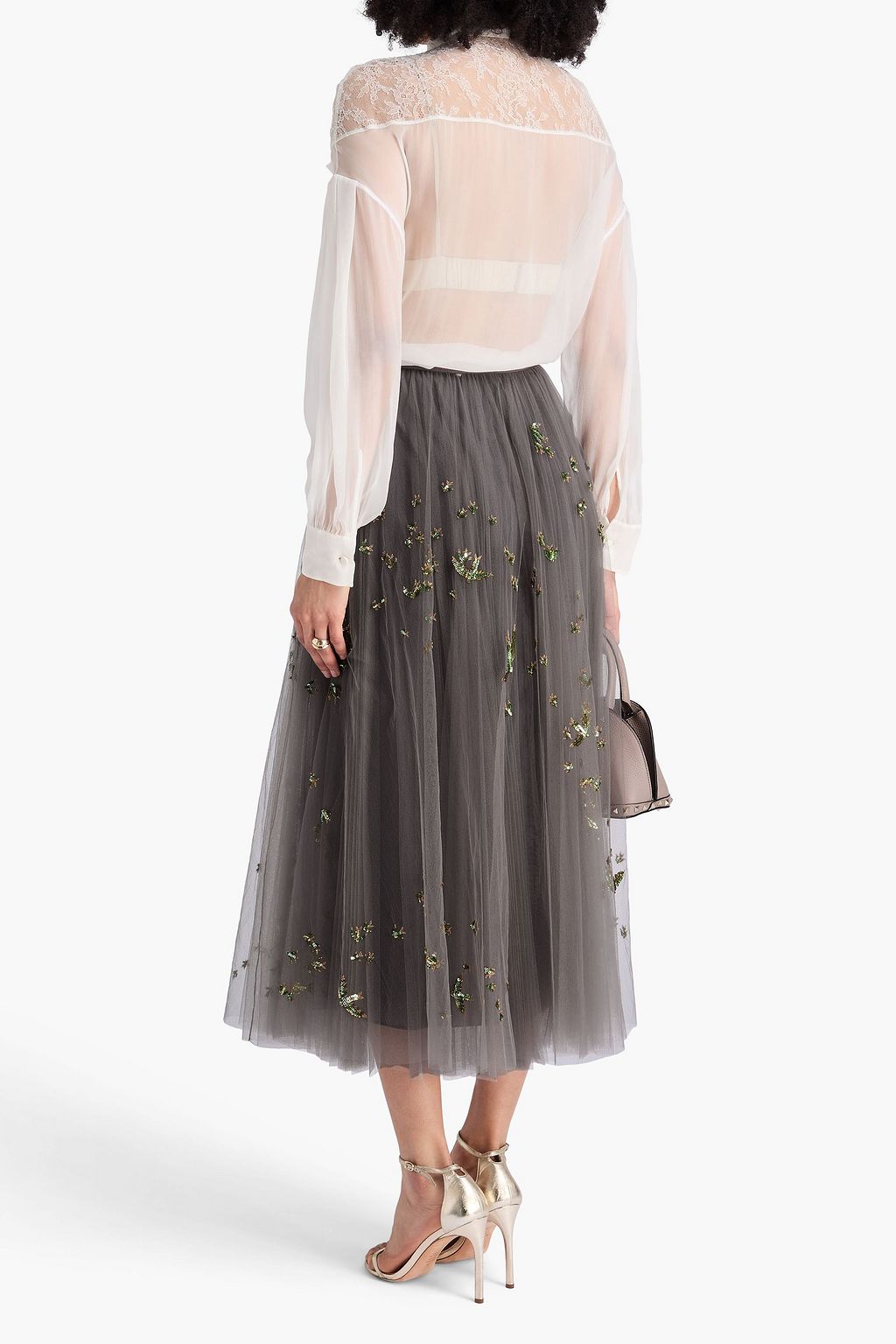 VALENTINO GARAVANI Sequin-embellished tulle midi skirt