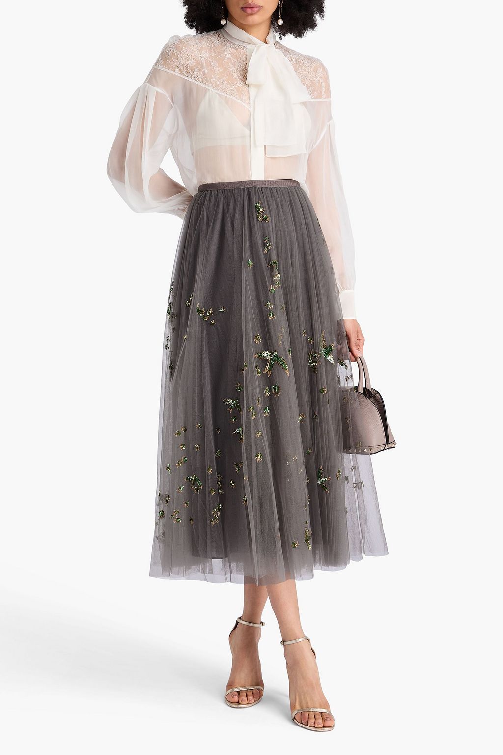 VALENTINO GARAVANI Sequin-embellished tulle midi skirt