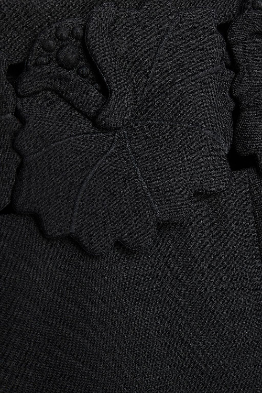 VALENTINO GARAVANI Floral-appliquéd wool and silk-blend crepe midi skirt