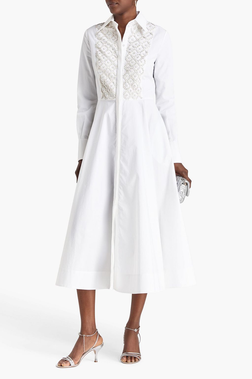 VALENTINO GARAVANI Embellished cotton-poplin midi shirt dress