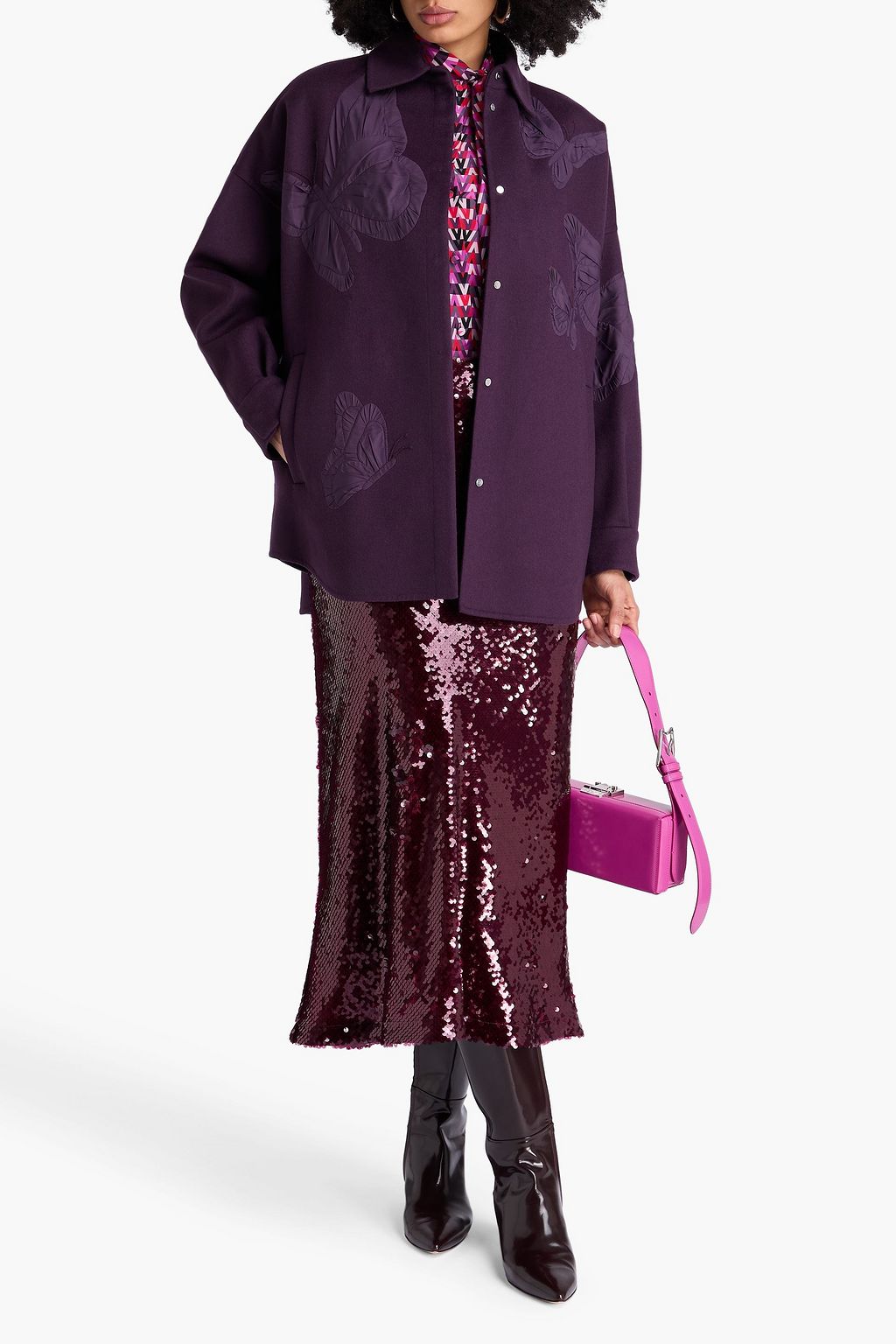 VALENTINO GARAVANI Shell-trimmed wool and cashmere-blend felt shirt jacket