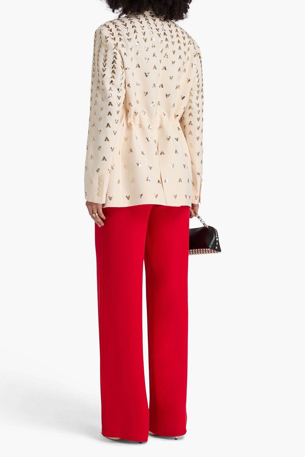 VALENTINO GARAVANI Double-breasted metallic embellished wool and silk-blend crepe blazer