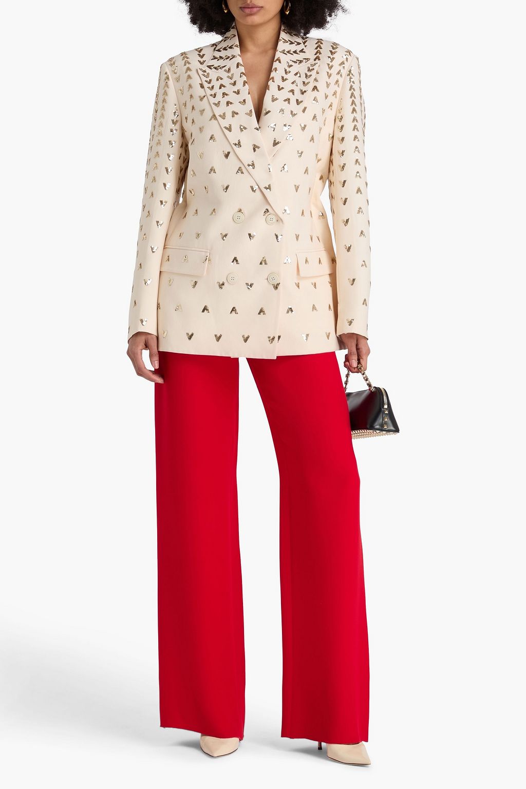 VALENTINO GARAVANI Double-breasted metallic embellished wool and silk-blend crepe blazer