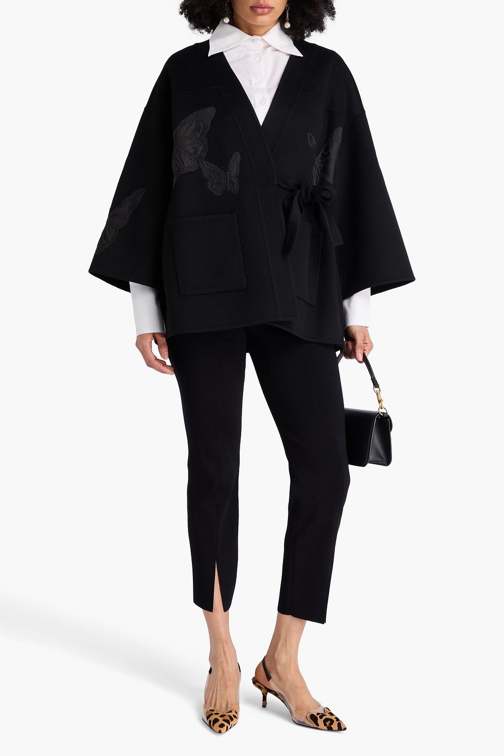 VALENTINO GARAVANI Shell-trimmed wool and cashmere-blend felt wrap jacket