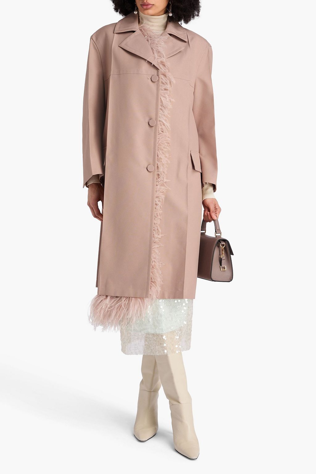 VALENTINO GARAVANI Feather-embellished woven coat