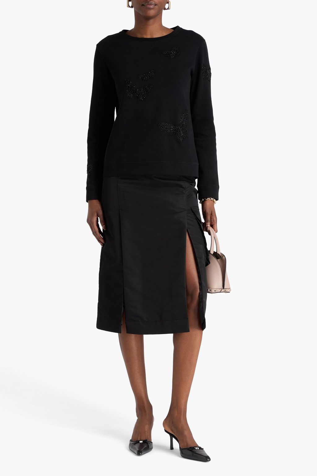 VALENTINO GARAVANI Embroidered cotton-blend jersey sweatshirt