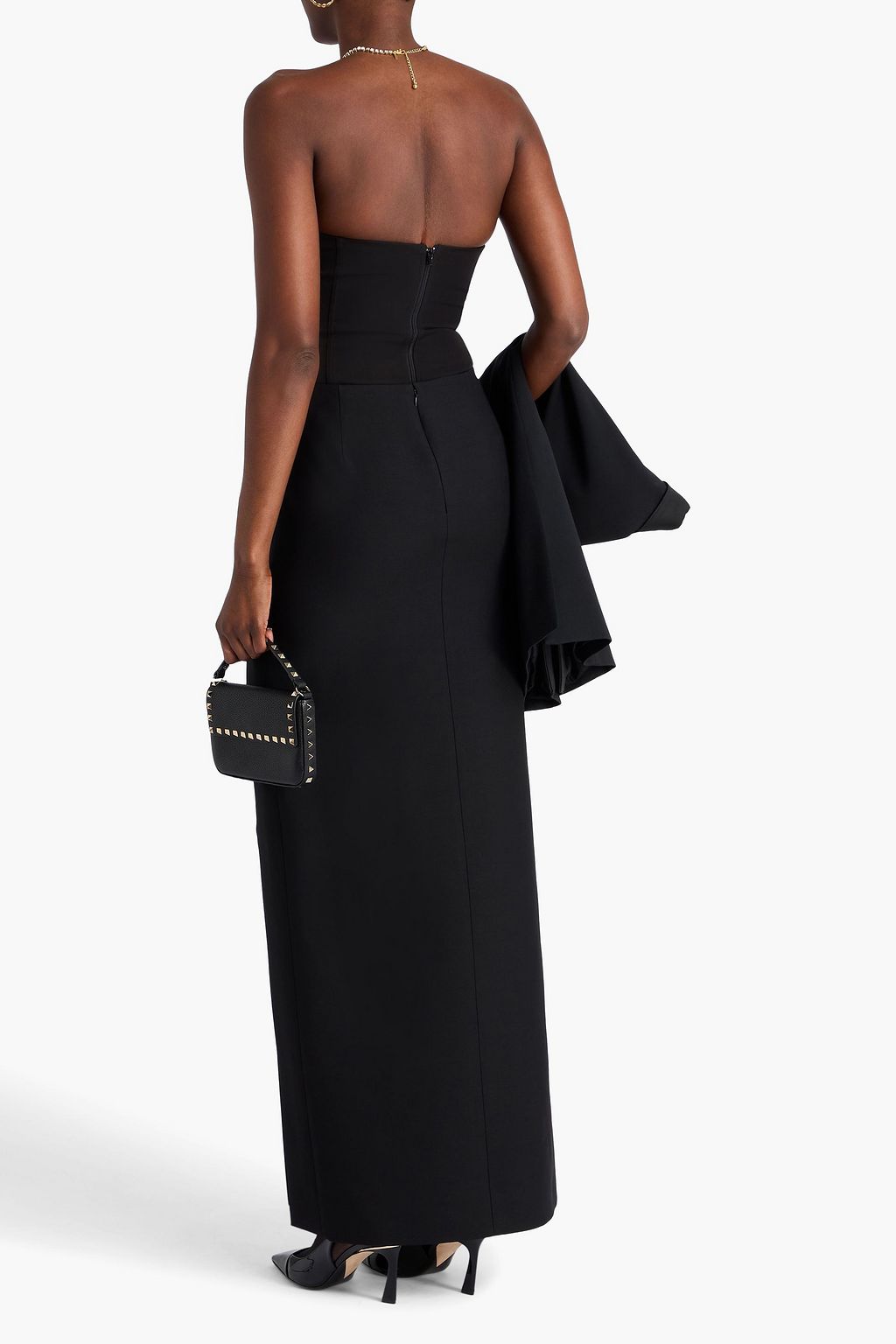 VALENTINO GARAVANI Bow-detailed wool and silk-blend crepe maxi skirt