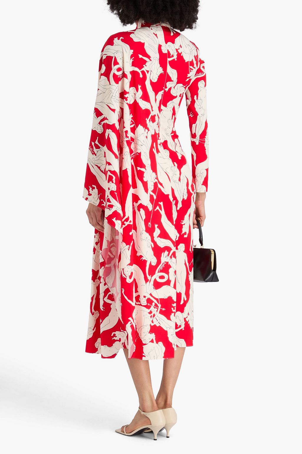 VALENTINO GARAVANI Cape-effect printed silk-blend twill midi dress