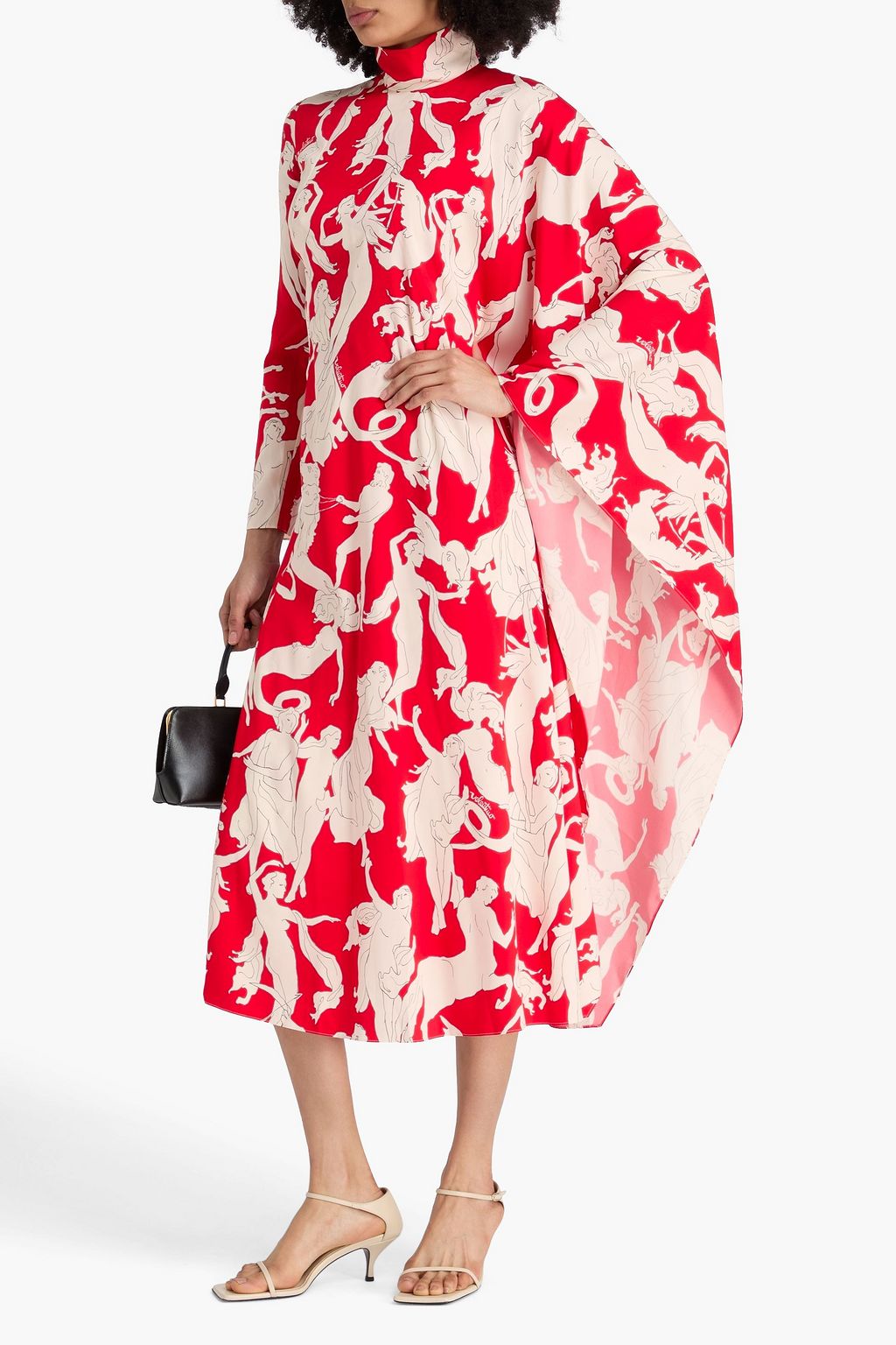VALENTINO GARAVANI Cape-effect printed silk-blend twill midi dress