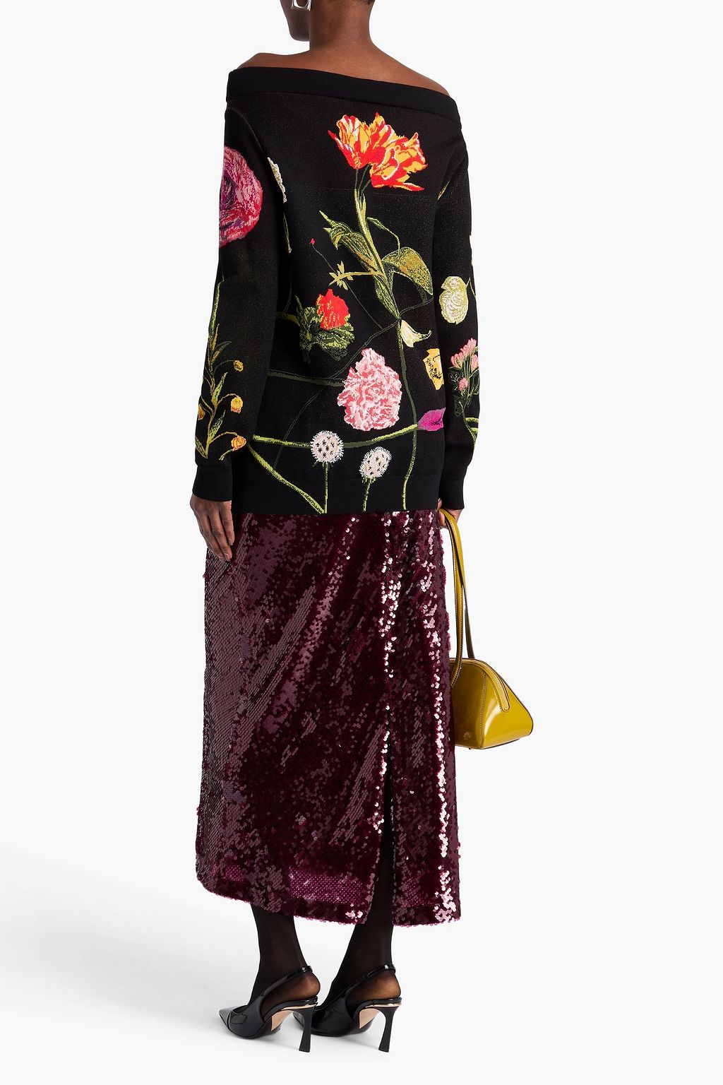 VALENTINO GARAVANI Off-the-shoulder floral-jacquard sweater