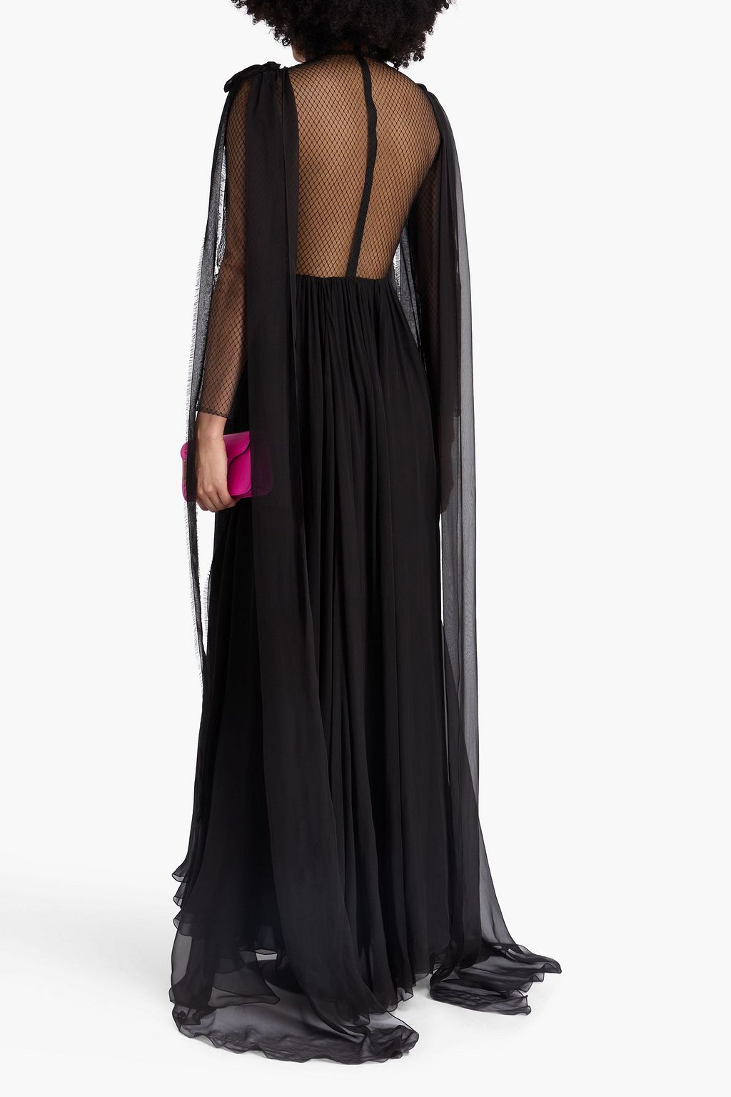 VALENTINO GARAVANI Cape-effect tulle-paneled silk-chiffon gown