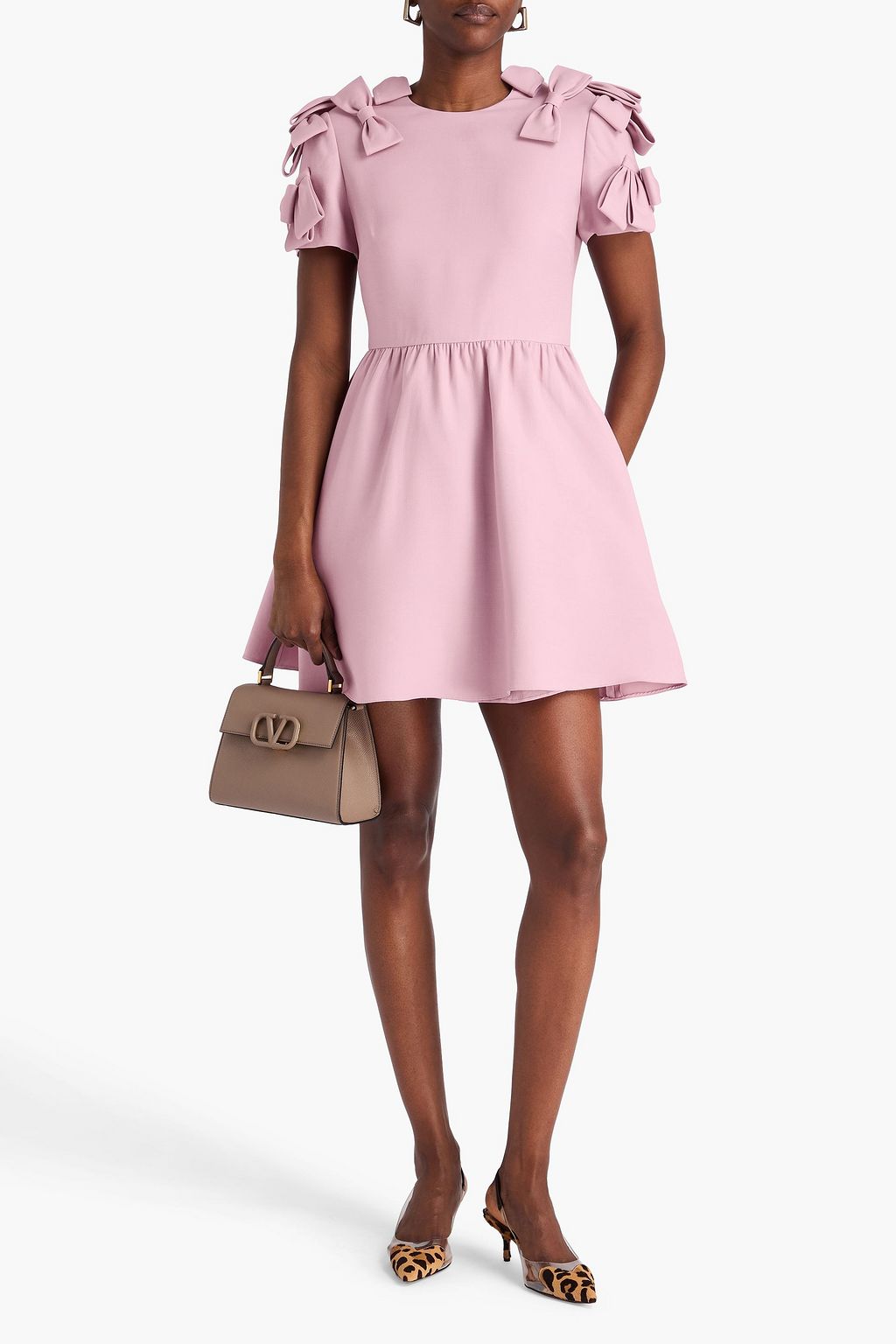 VALENTINO GARAVANI Bow-detailed wool and silk-blend crepe mini dress