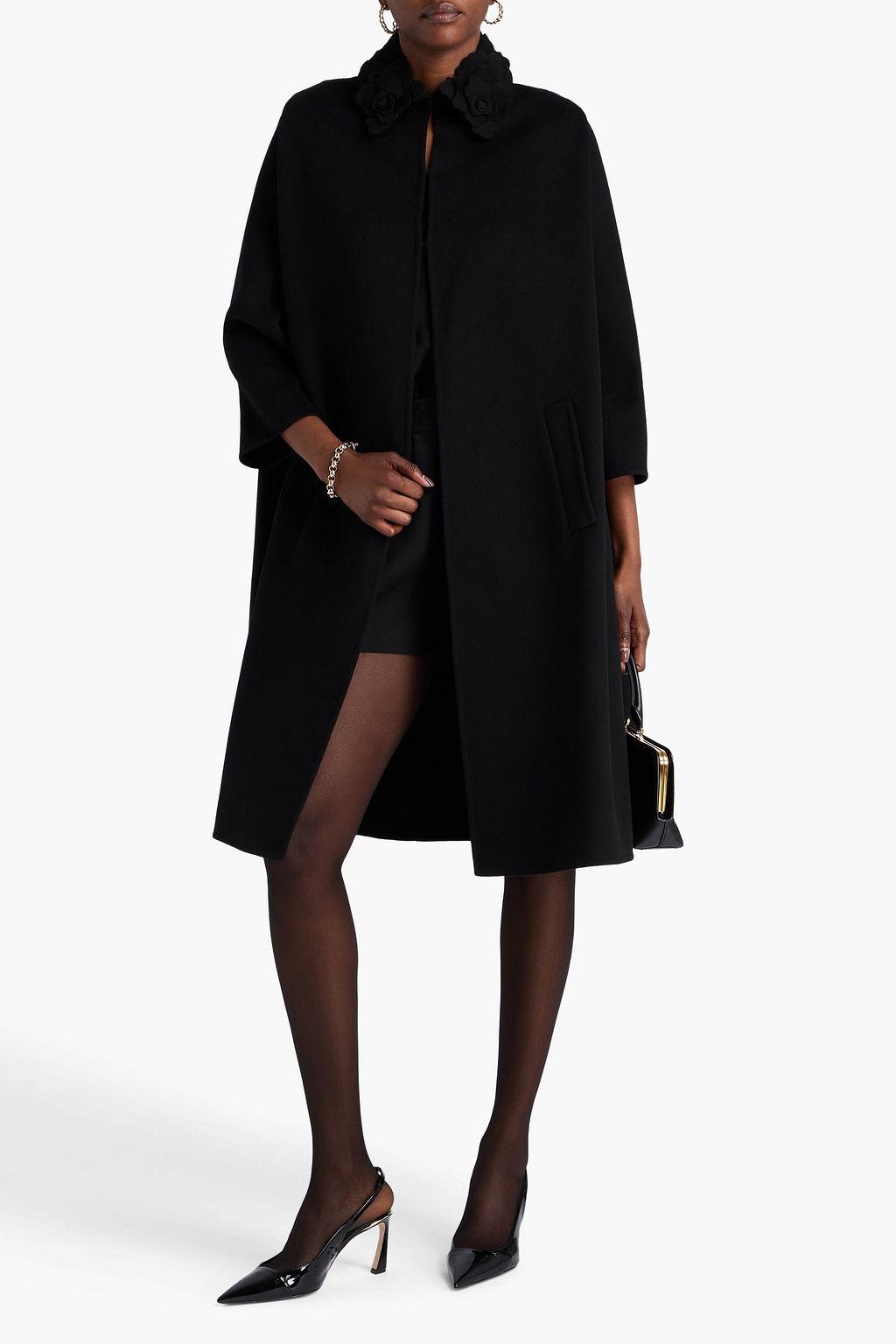 VALENTINO GARAVANI Floral-appliquéd wool and cashmere-blend felt coat