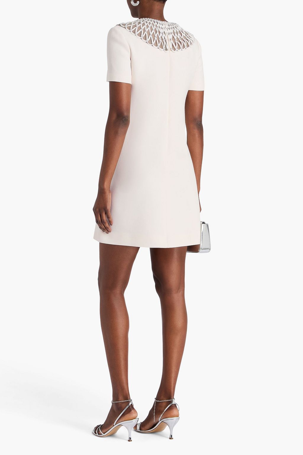 VALENTINO GARAVANI Embellished tulle-paneled wool and silk-blend crepe mini dress